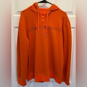 Armani Exchange Bright Orange Logo Pullover Hoodie | Size Large